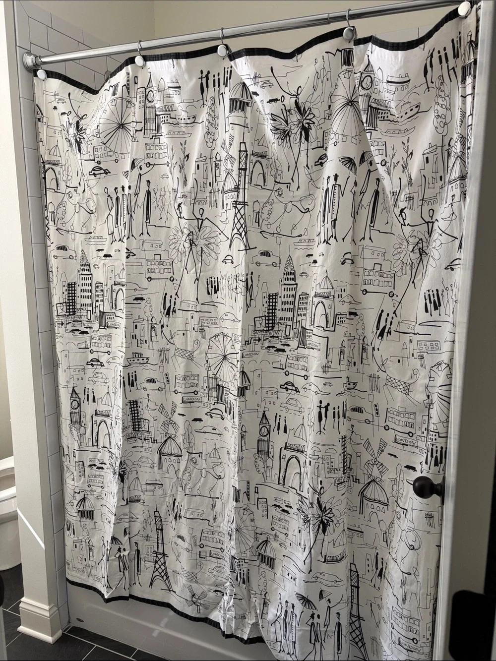 City Sketch Black & White Shower Curtain
